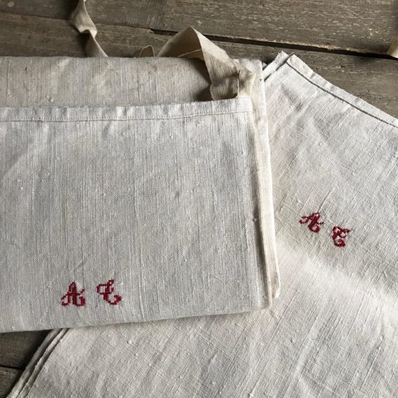 Torchon Bakers Chefs Apron, Antique French Hemp Linen, Monogrammed , 2 Available