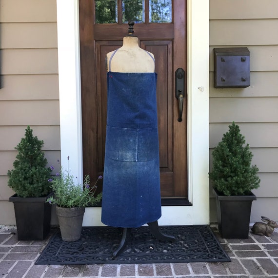 1920s French Indigo Linen Apron