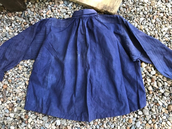 French Indigo Linen Chemise Top, Patches, Workwea… - image 9