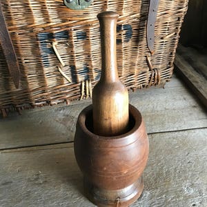 Antique Wood Mortar and Pestle, Handmade Primitive, Rustic French Country Farmhouse image 2
