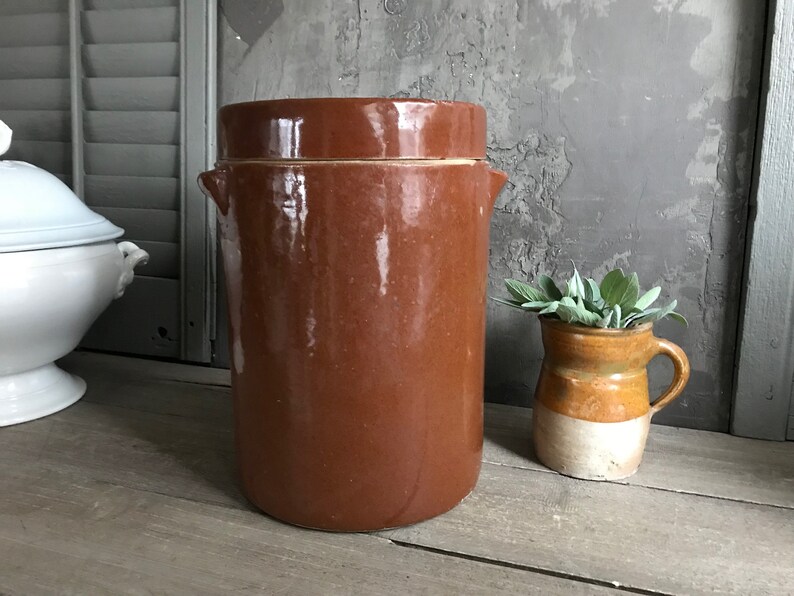 French Stoneware Jar With Lid Large Made in France Salt Etsy