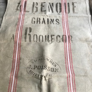 French Linen Grain Sack, Red White Stripe, Upholstery, Pillow Craft Fabric, Rustic French Farmhouse image 2