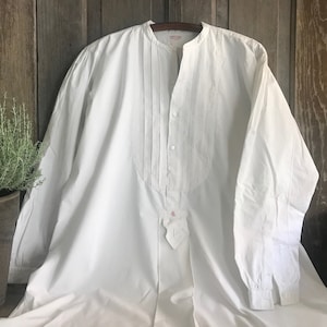 French Mens Gents Dress Shirt, White Cotton, Monogram, Original Lyon Shirtmaker Label, Edwardian, Period Clothing image 5