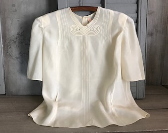 1930s Silk Blouse, Pure Silk, Handmade, Oyster Cream, Original Tag, Yolande