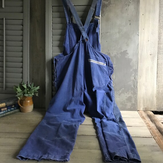 French Jeans Overall Work Wear, Bib Overalls, Blu… - image 5