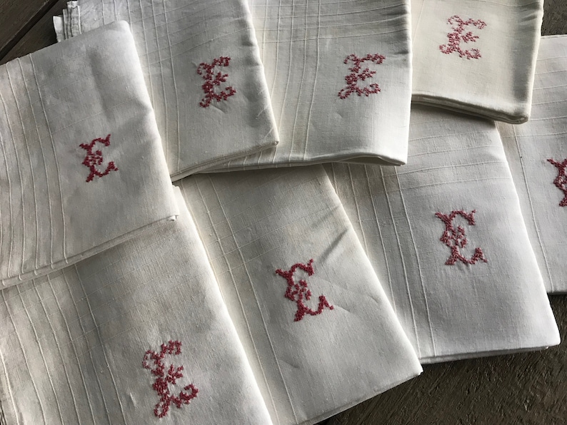 1 French Mens Handkerchief White Linen Embroidered Monogram Etsy