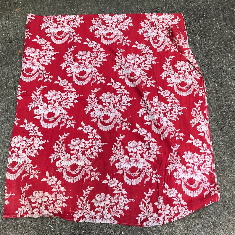 French Red Floral Cotton Print Fabric, Remnant, Sewing Projects, French Historical Fabric Textiles image 4