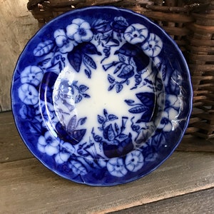 19th C Faïence de Bordeaux, Blue Floral Plate, David Johnston Earthenware, French Farmhouse image 1