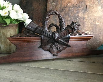 French Architectural Wood Plaque, Pediment, Armoire, Head Board, Wall Art, Wood Panel Molding