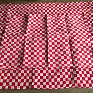 French Bistro Café Table Set, Red Check, Gingham, French Farmhouse Historical Textiles, Table Runner, Napkins, Set of 3 image 7