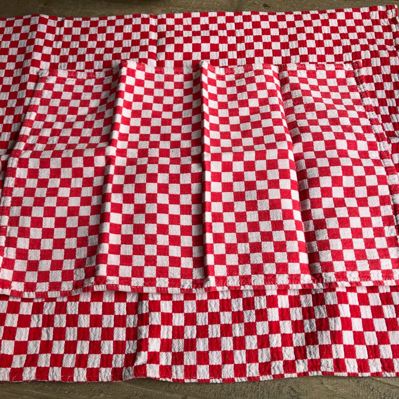 French Bistro Café Table Set, Red Check, Gingham, French Farmhouse Historical Textiles, Table Runner, Napkins, Set of 3 image 7