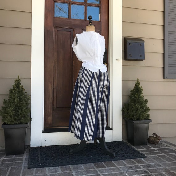 French Peasant Petticoat Skirt, Indigo Gingham Co… - image 1