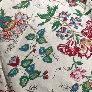 French Cotton Indienne Floral Fabric by Marignan, Drapery, Historical Sewing Textiles, Period Projects image 6