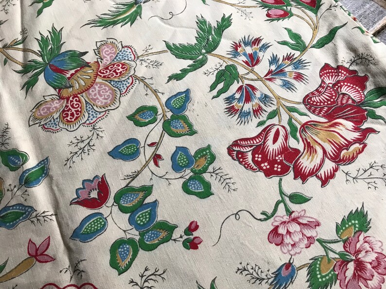 French Cotton Indienne Floral Fabric by Marignan, Drapery, Historical Sewing Textiles, Period Projects image 6