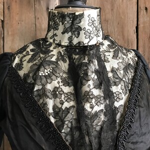Antique Black Jacket, Victorian Steampunk, 1800s Silk and Lace Bodice image 4