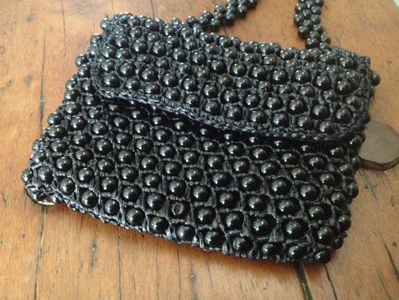 Black Beaded Handbag Clutch with Beaded Strap