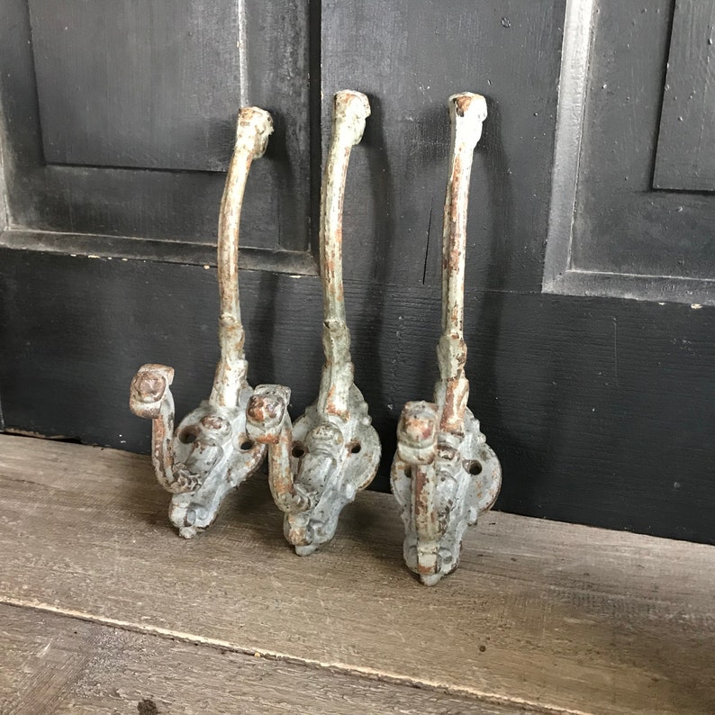 1 French Cast Iron Coat Hook, Wall Hook, Rustic Gray Paint, French Farmhouse, Sold by Each image 6