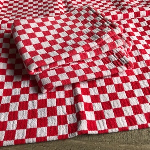 French Bistro Café Table Set, Red Check, Gingham, French Farmhouse Historical Textiles, Table Runner, Napkins, Set of 3 image 1