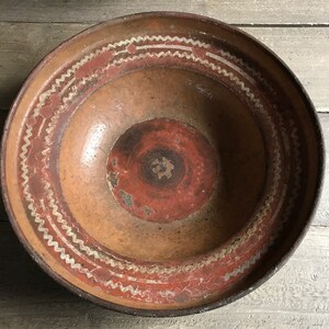 19th C French Redware Bowl, Slip Glaze, Terra Cotta, Earthenware Pottery, Provencal Cookware, French Farmhouse image 2