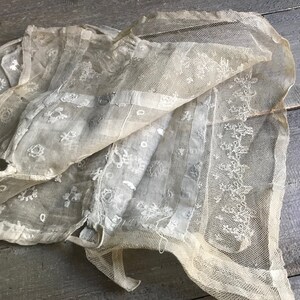 Antique French Lace Bonnet, Tulle Lace, Organza, Embroidery, Period Textile, Clothing image 4