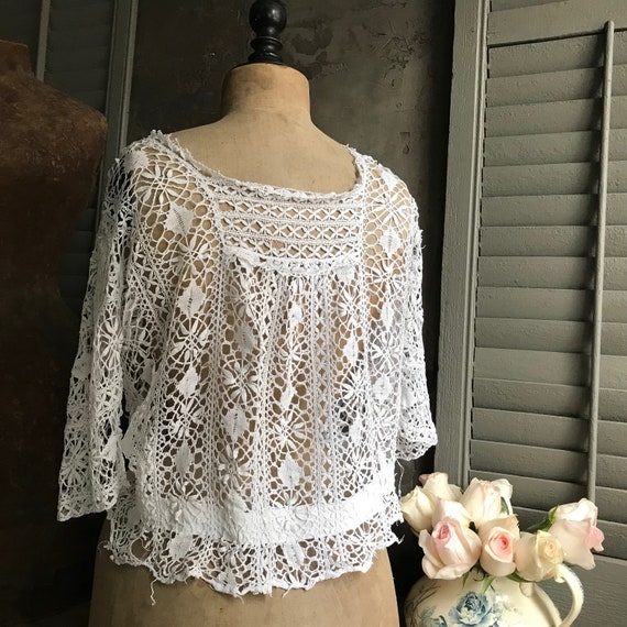 1900s French White Lace Blouse, Jacket, Handmade,… - image 4