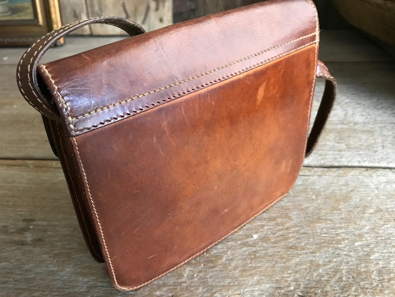 Vintage English Leather Handbag, Artisan Crafted, Chestnut Brown, Crossbody image 3