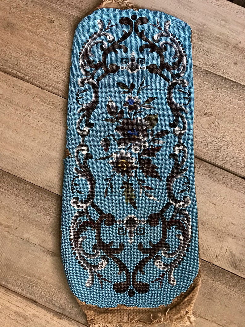 1800s Hand Beaded Floral Tapestry Panel Victorian Era Etsy