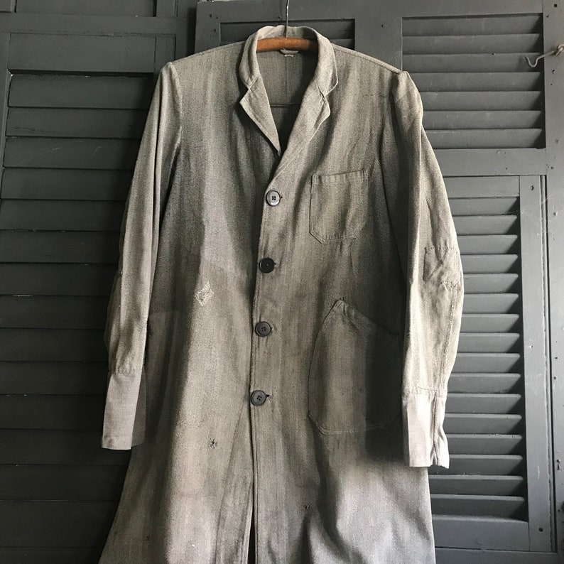 French Gray Work Coat, Shop, Duster, Engineer, Work Chore Wear, Salt and Pepper, Grey Marl, French Farmhouse image 4