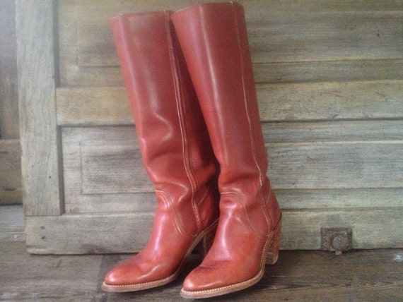 Frye Leather Riding Boots Knee High Campus Rust B… - image 2