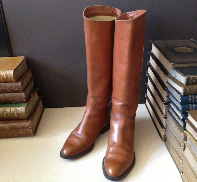 Italian Leather Riding Boots Italy Chestnut Brown Womens Size Etsy