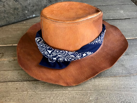 Rustic Leather Hat, Southwestern Cowboy Rancher H… - image 1