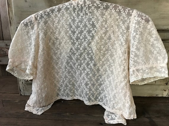 1930s Tulle Lace Bolero Jacket Blouse, Embroidere… - image 2