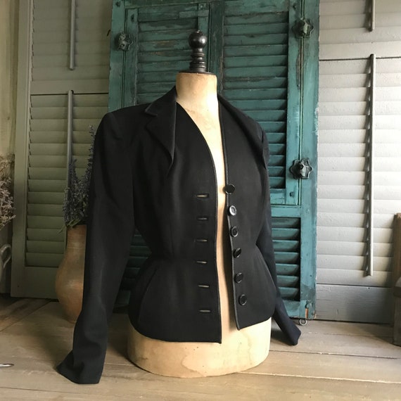 1940s French Black Gaberdine Suit, Jacket, Skirt,… - image 3