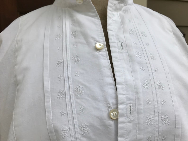 French Mens Dress Shirt, Embroidery Work, White, Edwardian Period Clothing, Damages image 4