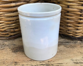 French Gris Gray Stoneware Preserve Jar, Pot, Small Utensil Holder, Artist Paint Brush, Flower Vase, Rustic French Farmhouse, Damages