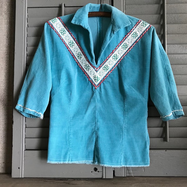 Southwestern, Turquoise Corduroy Shirt, California Western Style, 1940s, 50s