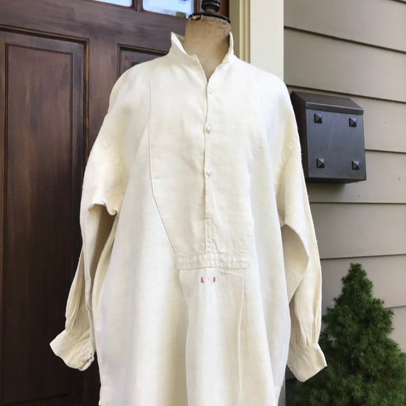 19th C French Chemise, Hemp, Linen Collar, Smock,… - image 4