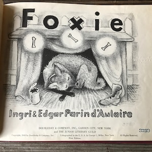 1949 First Edition Childrens Book, Foxie by Ingri and Edgar Parin d'Aulaire, Full Page Illustrations, Hardcover image 1