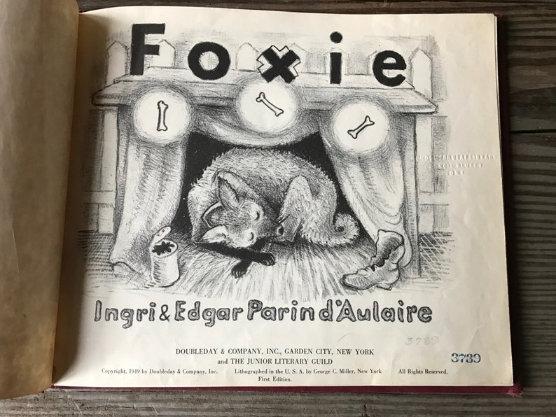 1949 First Edition Childrens Book, Foxie by Ingri and Edgar Parin d'Aulaire, Full Page Illustrations, Hardcover image 1