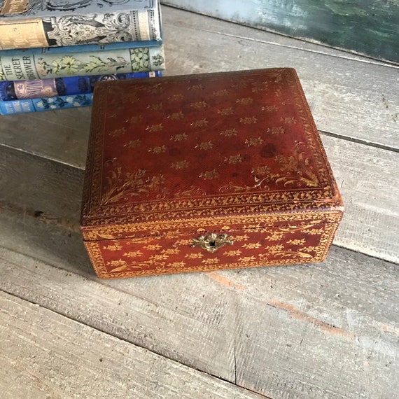 French Gilded Leather Box, Dresser, Jewelry Case,… - image 1