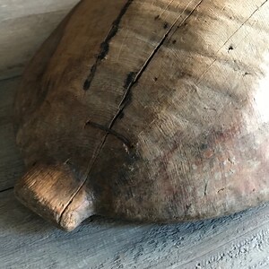 Antique Handcarved Wood Bowl, Primitive, Repair, Trencher, Cheese Trough, Dough Proofing Bowl, Rustic Farm Table, European Farmhouse Decor image 10