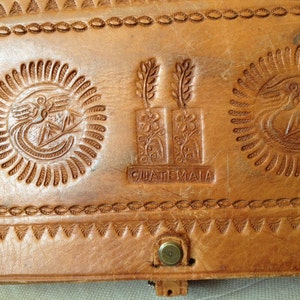 Tooled Leather Saddle Bag, Quetzal Maya Aztec, Benchcrafted Rustic Distressed Rust Brown image 5