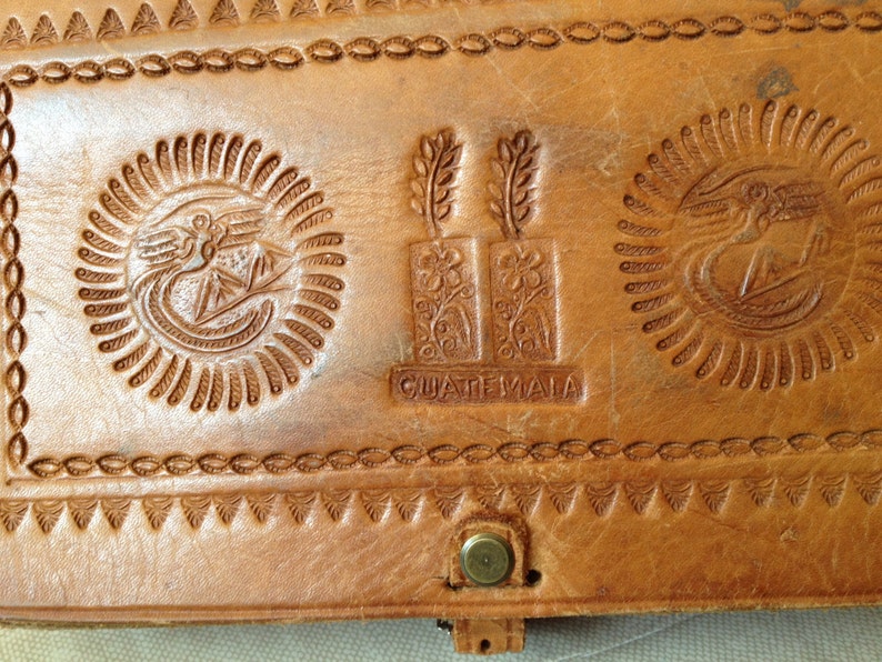 Tooled Leather Saddle Bag, Quetzal Maya Aztec, Benchcrafted Rustic Distressed Rust Brown image 5