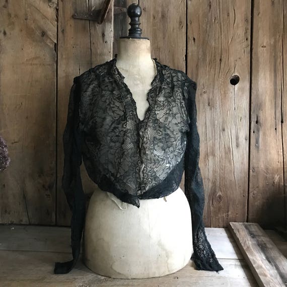 Antique Black Lace Blouse, Bodice, Victorian Era L