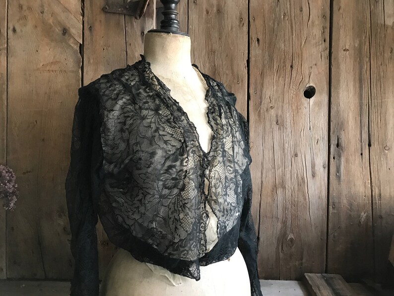 Antique Black Lace Blouse, Bodice, Victorian Era Lace Blouse, Midriff Blouse image 4