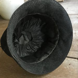 1920s French Cloche Hat, Black Chiffon, Pleated Textured image 9
