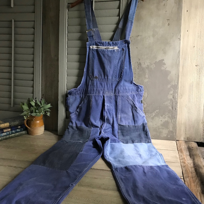 French Jeans Overall Work Wear, Bib Overalls, Blue Jeans, Peasant Work Wear, Distressed Denim, Homesteader, Gardening Wear image 1