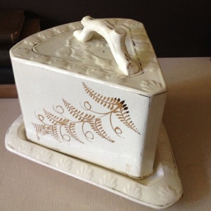 Victorian Cake or Cheese Keep Glazed Gold Gilt Fern Leaf Design image 5