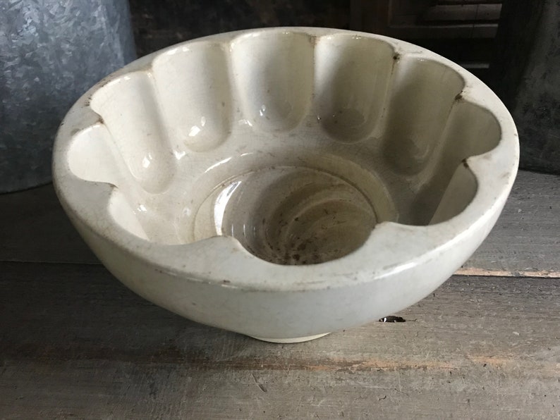 French Ironstone Jelly Mold, 19th C, Blancmange Gelée, Fluted, Rustic Farmhouse Cuisine image 8