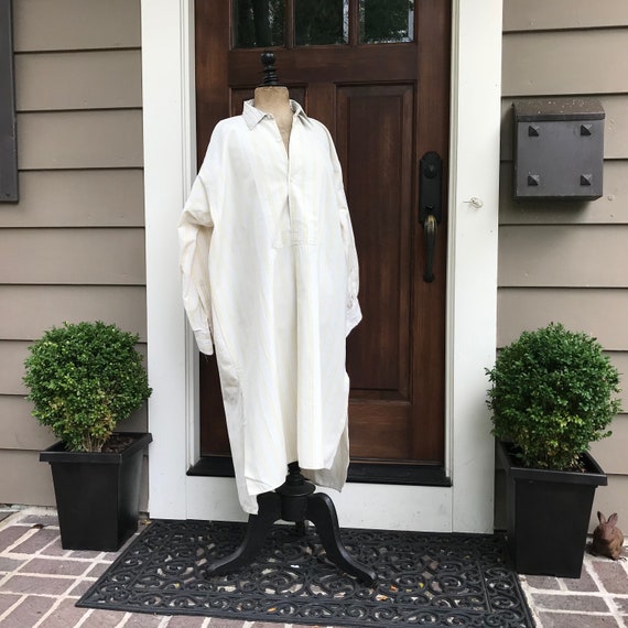 Antique French Chemise Shirt, Stripe, Plaid Pattern, Grandad Shirt